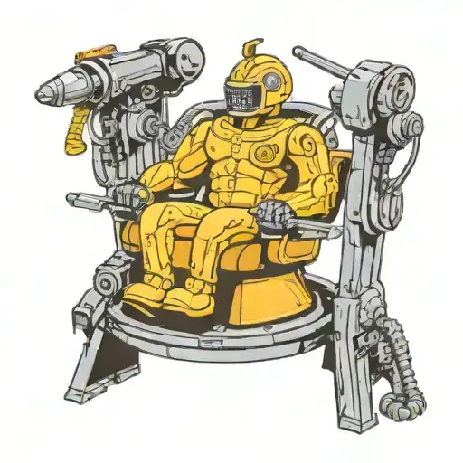 A futuristic robotic barberia machine cutting hair in a traditional gladiator arena tattoo design idea