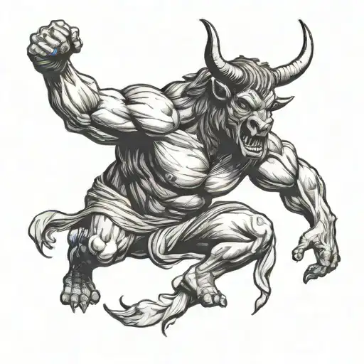 minotaur with half the body with arms up tattoo design idea