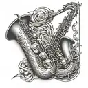 saxophone surrounded tattoo design idea