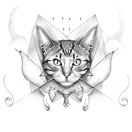 cat with bat wings tattoo design idea