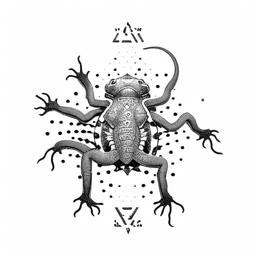 l.s.d molecule inside Hawaiian gecko  tattoo design idea