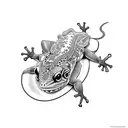 Hawaiian gecko with l.s.d molecule inside  tattoo design idea