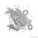 l.s.d molecule inside Hawaiian gecko  tattoo design idea