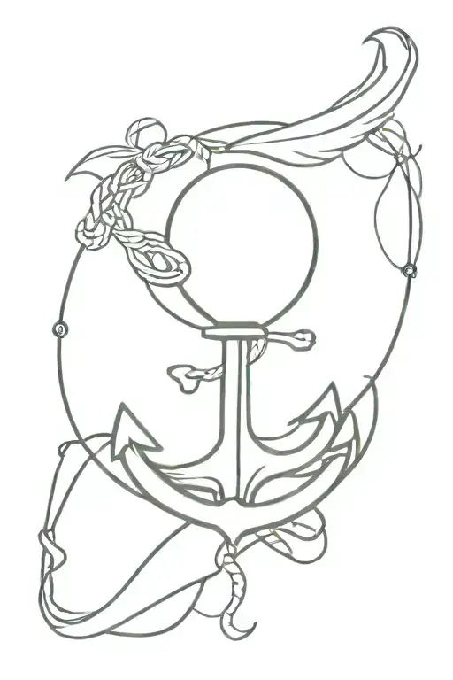 An anchor with a balloon tied to it with wings and a halo. tattoo design idea