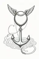 An anchor with a balloon tied to it floating away. The Balloon has angel wings and a halo  tattoo design idea