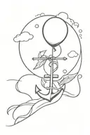 An anchor with a balloon tied to it floating away. The Balloon has angel wings and a halo  tattoo design idea