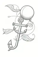 An anchor with a balloon tied to it floating away. The Balloon has angel wings and a halo  tattoo design idea