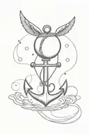 An anchor with a balloon tied to it floating away. The Balloon has angel wings and a halo  tattoo design idea