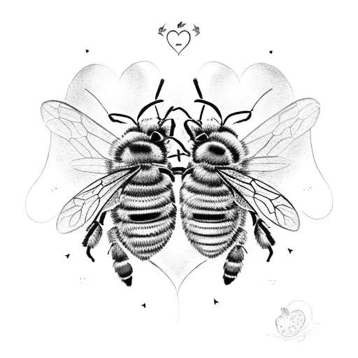 two bumble bees flying holding a heart in their hands tattoo design idea