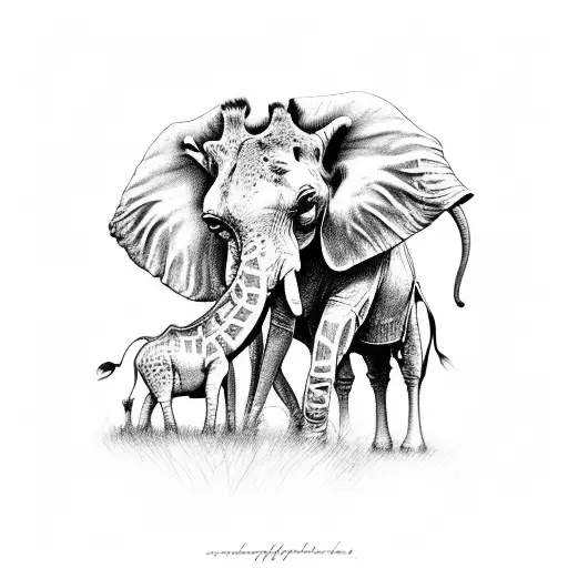 giraffe and elephant  tattoo design idea