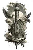 the city rapture from bioshock, a lighthouse and the city columbia from bioshock infinite tattoo design idea