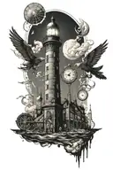 the city rapture from bioshock, a lighthouse and the city columbia from bioshock infinite tattoo design idea