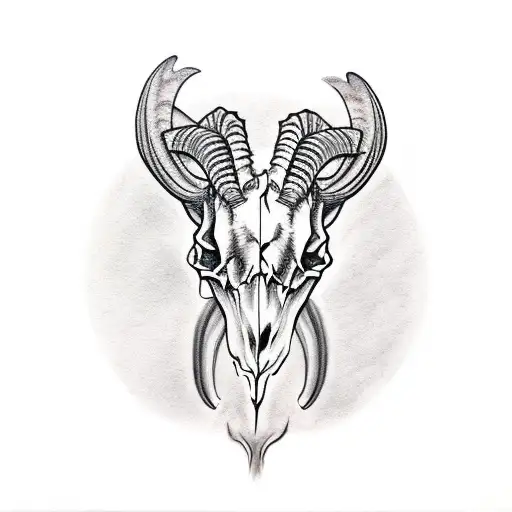 goat skull with horns tattoo design idea