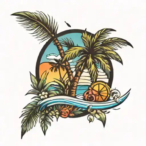 summer beach palm tree branches tattoo design idea
