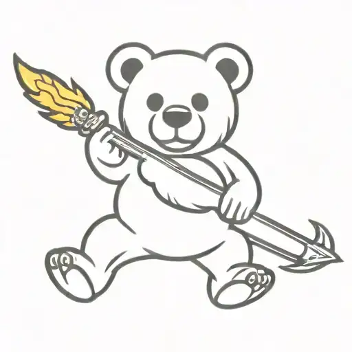grateful dead bear holding a spear with fire on the tip tattoo design idea