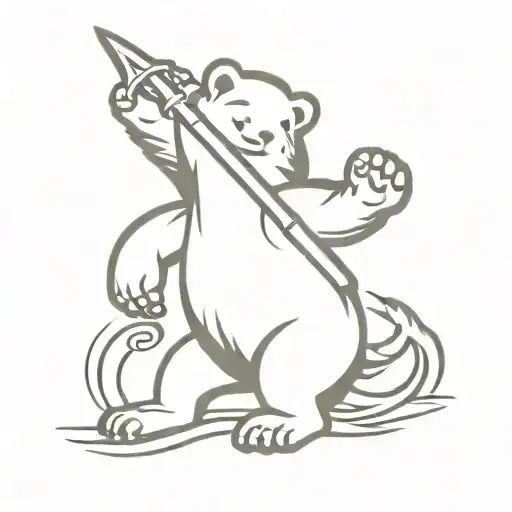 grateful dead dancing bear holding a spear with its left hand. the spear has fire on the tip tattoo design idea
