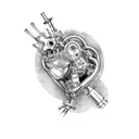 A mechanical heart with car parts and pistons tattoo design idea