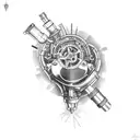 A mechanical heart with car parts and pistons tattoo design idea
