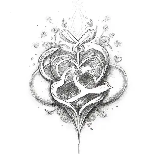 A combination of sacred and immaculate hearts in a sketch style with floral accents tattoo design idea