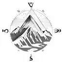 Mountain Scene with compass background tattoo design idea