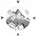Mountain Scene with compass background tattoo design idea