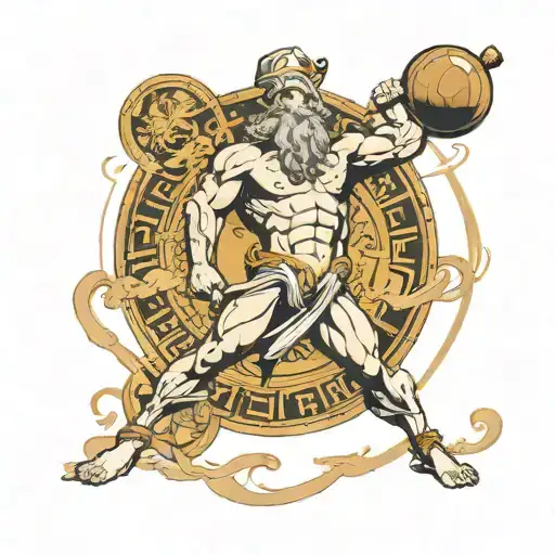 Central Figure: Atlas, the Titan condemned to hold up the heavens. His muscular figure is depicted in a classic Greek st tattoo design idea