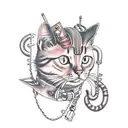 steampunk cat tattoo design idea