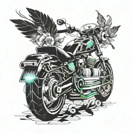 Motorbike and books growing as flowers tattoo design idea