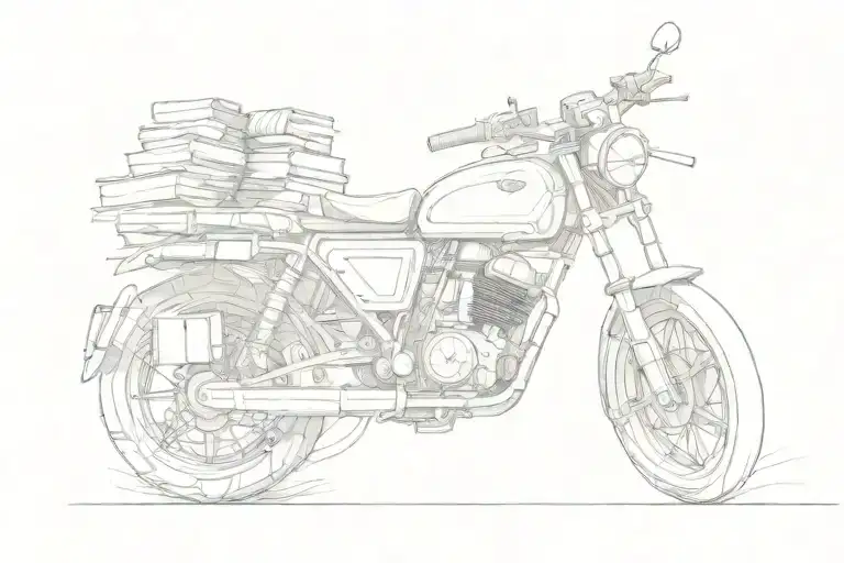 Motorbike and books forming the shape tattoo design idea