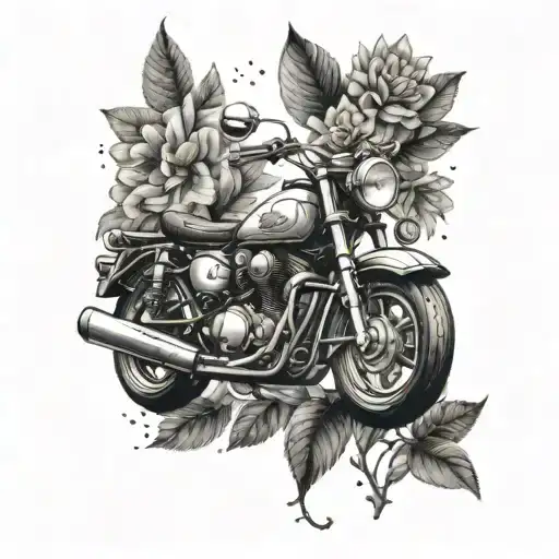 Motorbike and books growing as flowers tattoo design idea