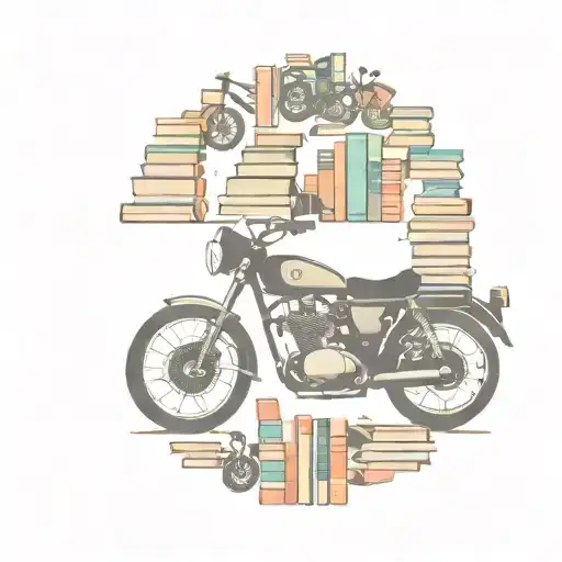 Motorbike and books forming the shape tattoo design idea