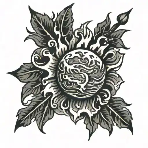 earth on fire surrounded tattoo design idea