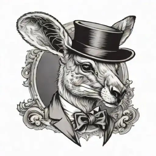 kangaroo wearing top hat tattoo design idea