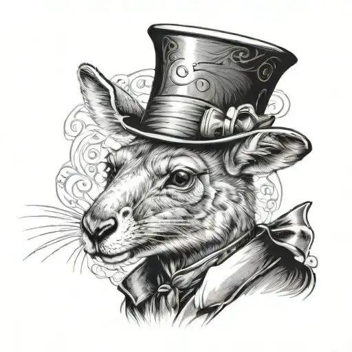 kangaroo wearing mad hatter hat tattoo design idea