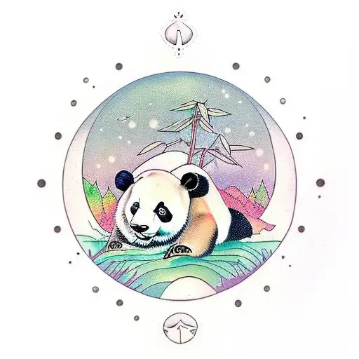 A peaceful panda bear meditating in nature tattoo design idea