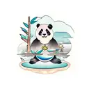 A peaceful panda bear meditating in nature tattoo design idea