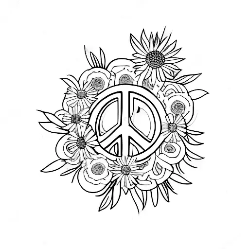 A tattoo of a peace sign made up of daisies and wildflowers inspired by the love hippie movement tattoo design idea