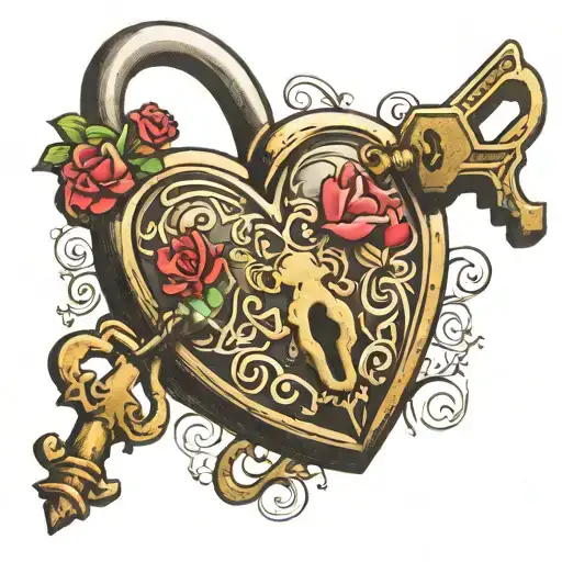heart shaped lock with key broken off tattoo design idea