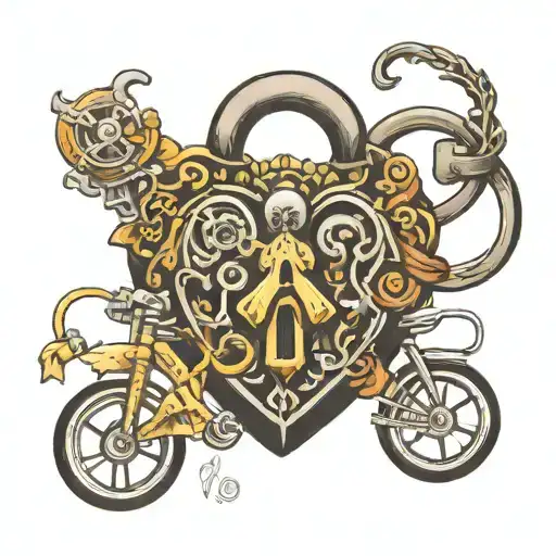 heart shaped lock with broken key on a bike  tattoo design idea