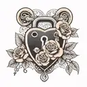 heart shaped lock with roses and broken key  tattoo design idea