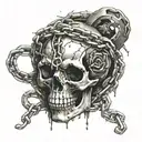 skull with broken heart and chains wrapped around the heart tattoo design idea