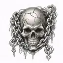 skull with broken heart and chains wrapped around the heart tattoo design idea