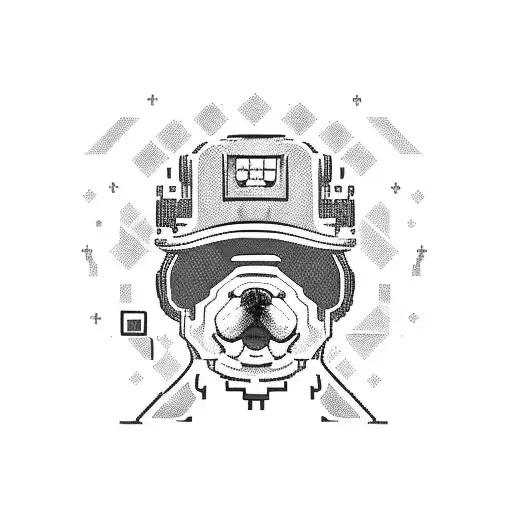 A pixelated dog wearing a construction hat and holding a gaming controller tattoo design idea