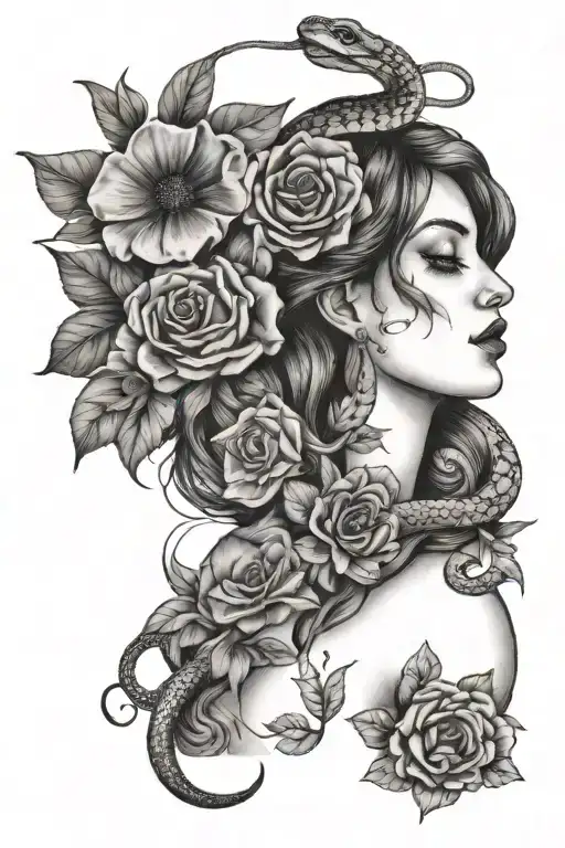 collage tattoo featuring motherhood, baking, hippy flowers, and snakes   tattoo design idea