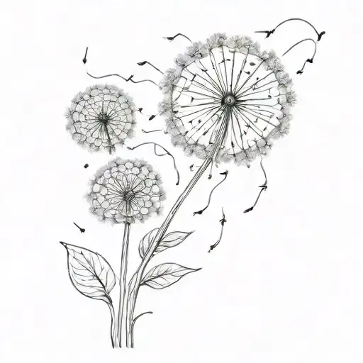 whimsical transforming dandelion blowing tattoo design idea