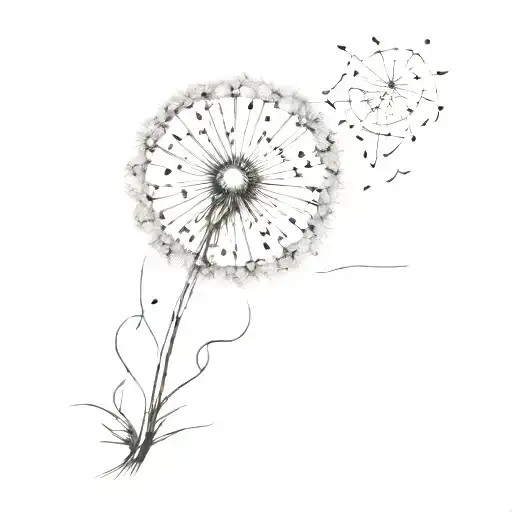 whimsical transforming dandelion blowing tattoo design idea
