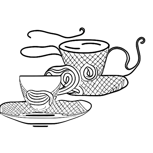 A minimalist tattoo of a coffee cup and saucer with a cat tail as the handle tattoo design idea