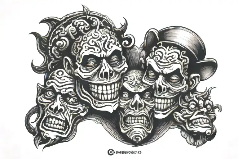 theatrical masks see no evil speak no evil hear no evil tattoo design idea