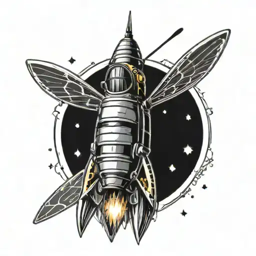 vintage  rocket ship shaped like bumblebee  tattoo design idea