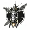 vintage  rocket ship shaped like bumblebee  tattoo design idea